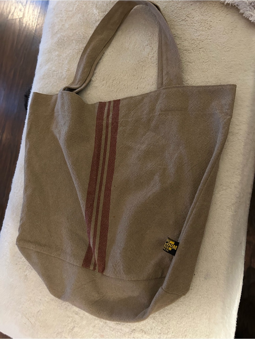 Everyday Canvas Tote with Red Stripe - Neutral Tan